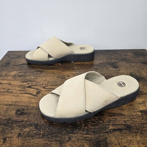 Timberland Genuine Leather Sandals Slip On Tan Brown Women's Size 9M 73324 - Picture 3 of 8